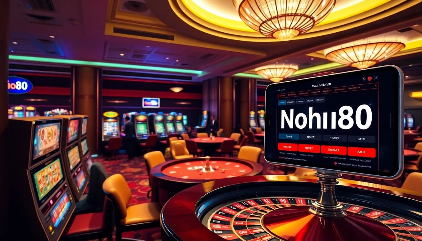 Engaging scene of players enjoying at nhà cái nohu90 online casino, showcasing vibrant slots and interactive dealers.