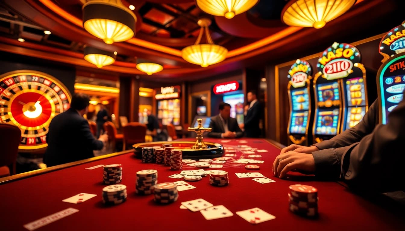 Players enjoy the thrilling atmosphere of Xoso66 casino games with vibrant tables and engaging gameplay.