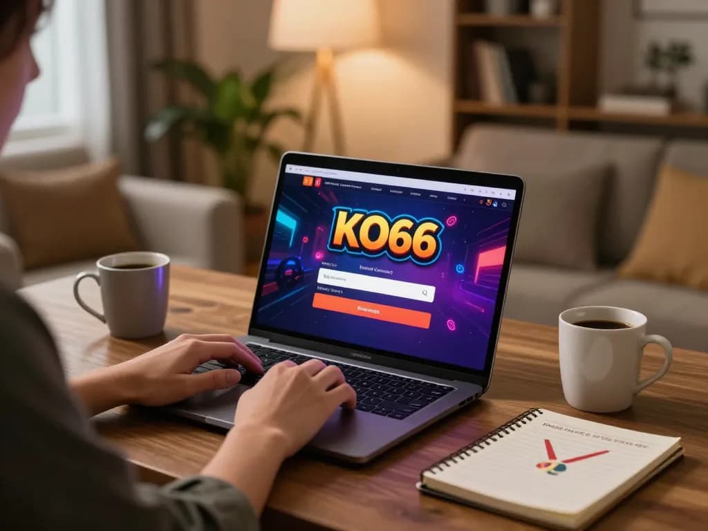 Experience fast and secure Đăng nhập KO66 on your laptop in a cozy home setting with personalized touches.