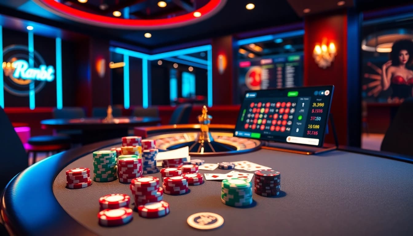 Experience the excitement of RR88's online gambling with vibrant tables, chips, and live action.
