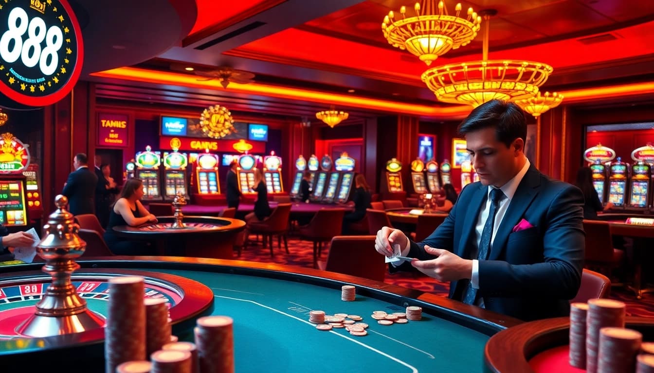 Gambling excitement at 88i with players enjoying a luxurious casino experience.