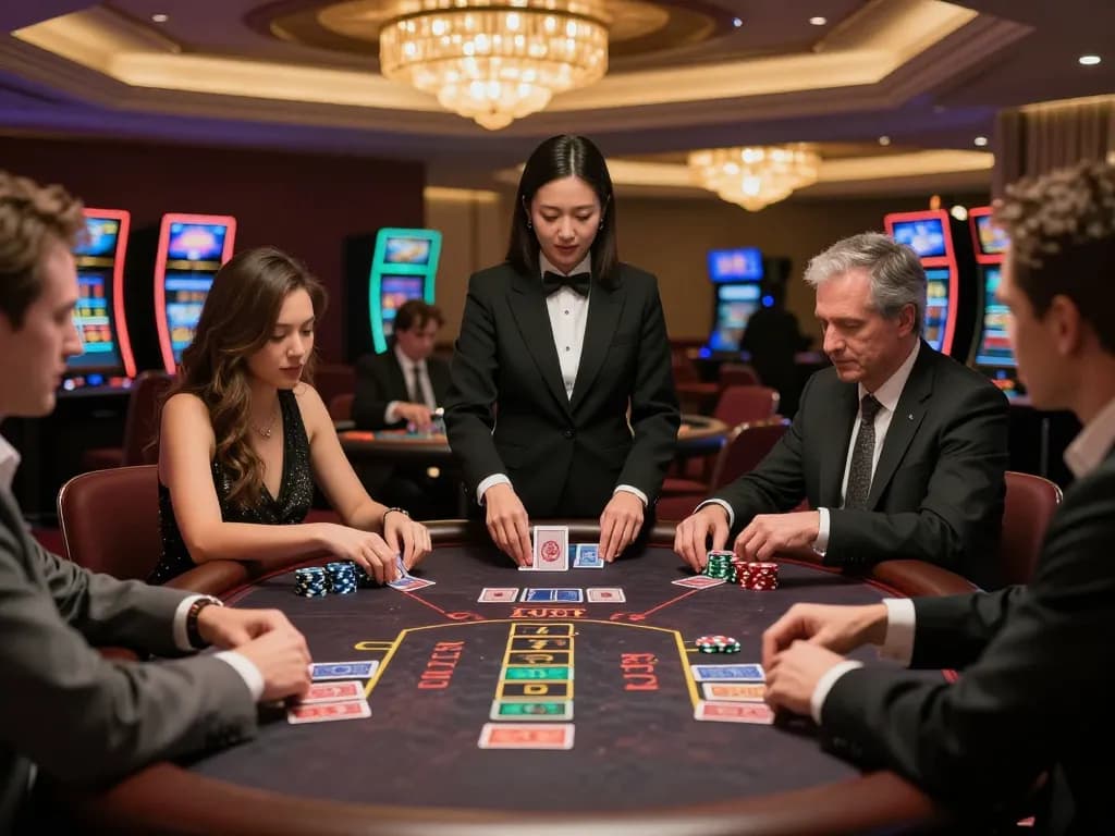 Engaging gameplay at Canadian online casinos blackjack table, players focused on strategies and stakes.