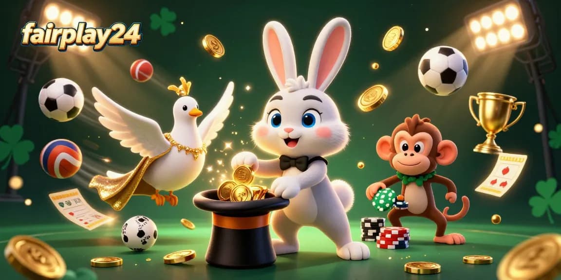 Experience winning thrills at fairplay24 with joyful characters and dynamic sports elements in a magical casino setting.