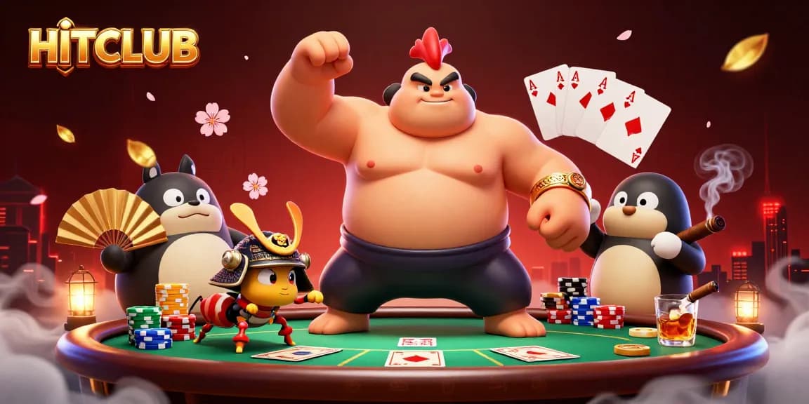 Experience the action at HITCLUB with a dynamic poker showdown featuring vibrant 3D characters.