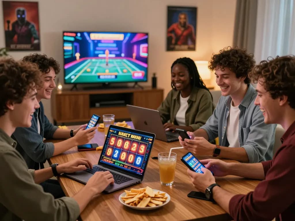 Exciting gaming experience at home with friends enjoying slots and live casino streaming on https://god55.agency/ in a cozy setting.