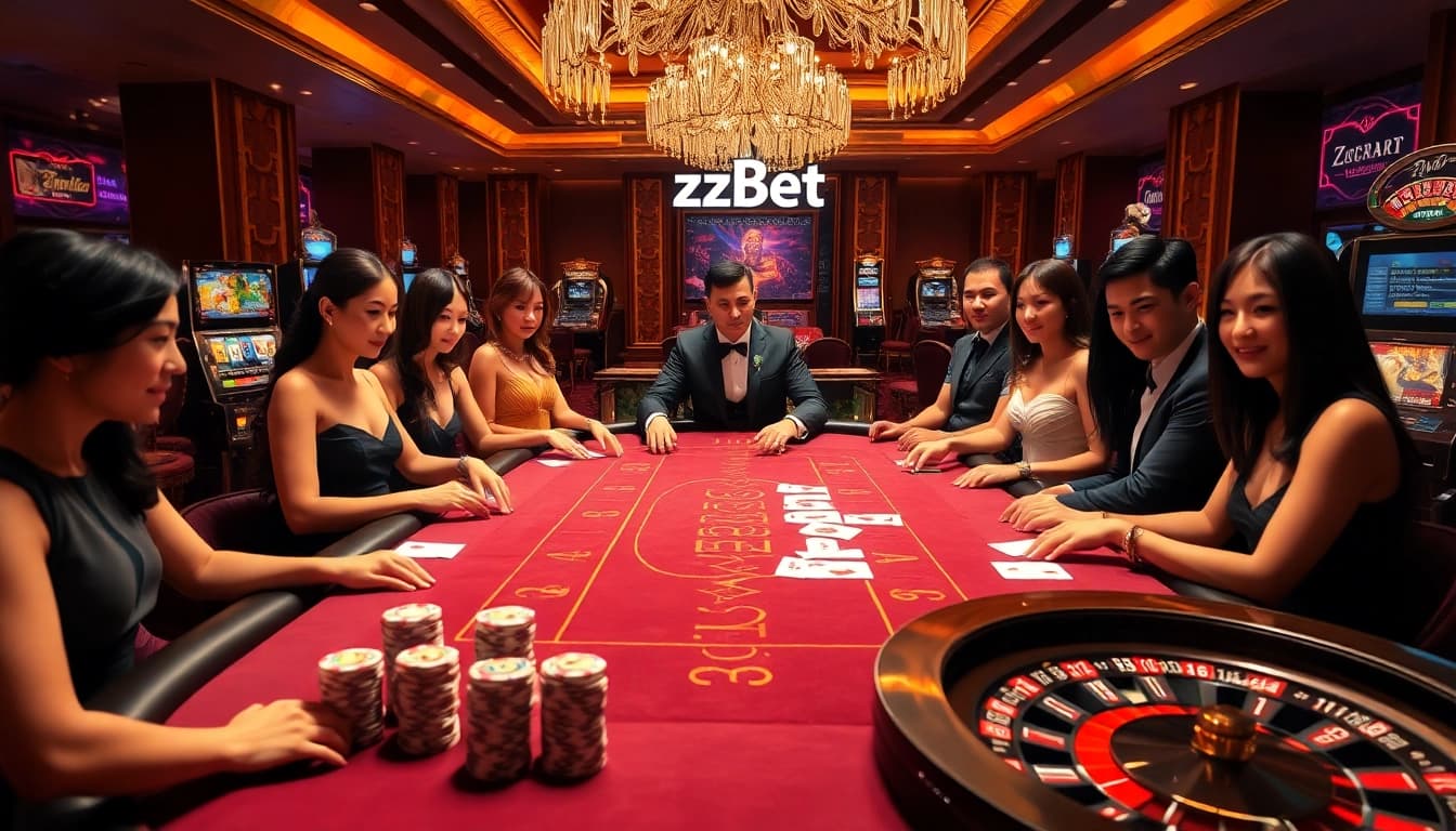 A lively live baccarat table scene from https://zbet.training/ showcasing vibrant gameplay and luxury elements.