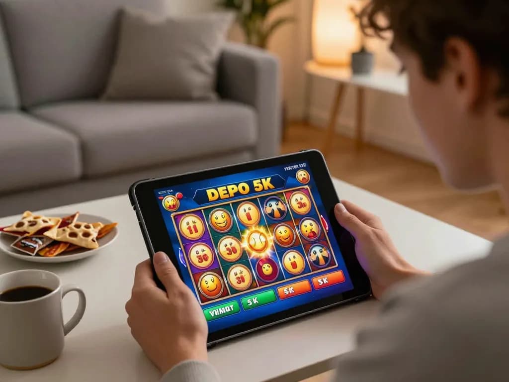 Spin the reels on slot depo 5k, showcasing an exciting online gaming experience with vibrant graphics.