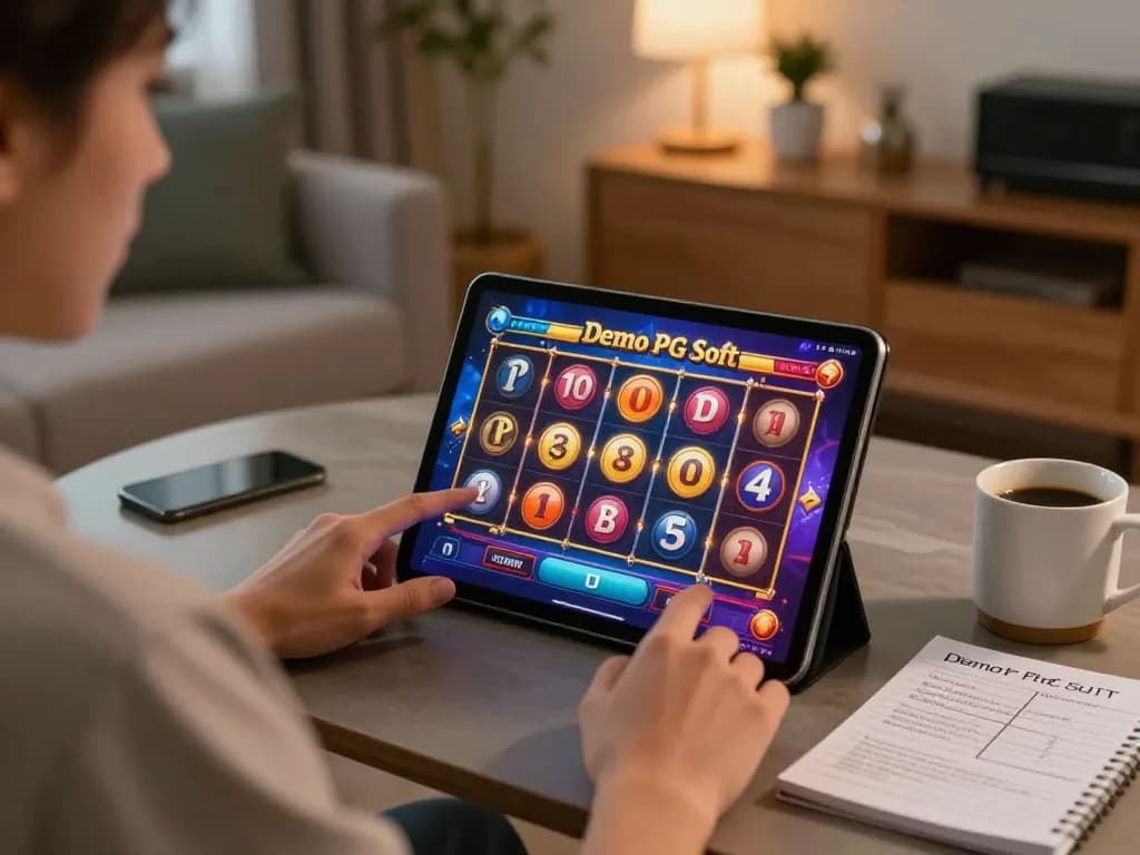 Permainan yang menarik dari Demo Slot PG Soft di tablet dalam suasana rumah yang nyaman.