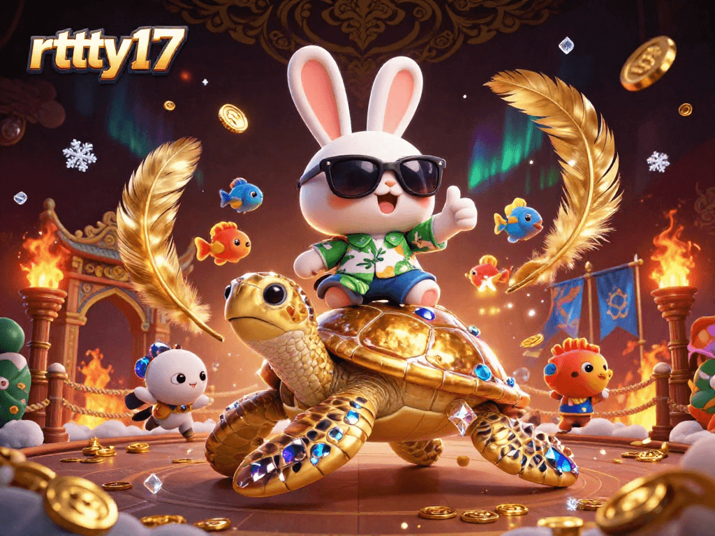 Join the adventure at rttty17 with a vibrant illustration of a lucky rabbit and a golden sea turtle in a dynamic casino scene.