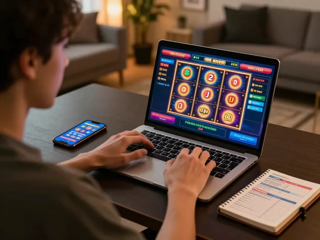 Engaging online gaming scene showcasing nhà cái uy tín Qh88 with vibrant casino interface and focused player.