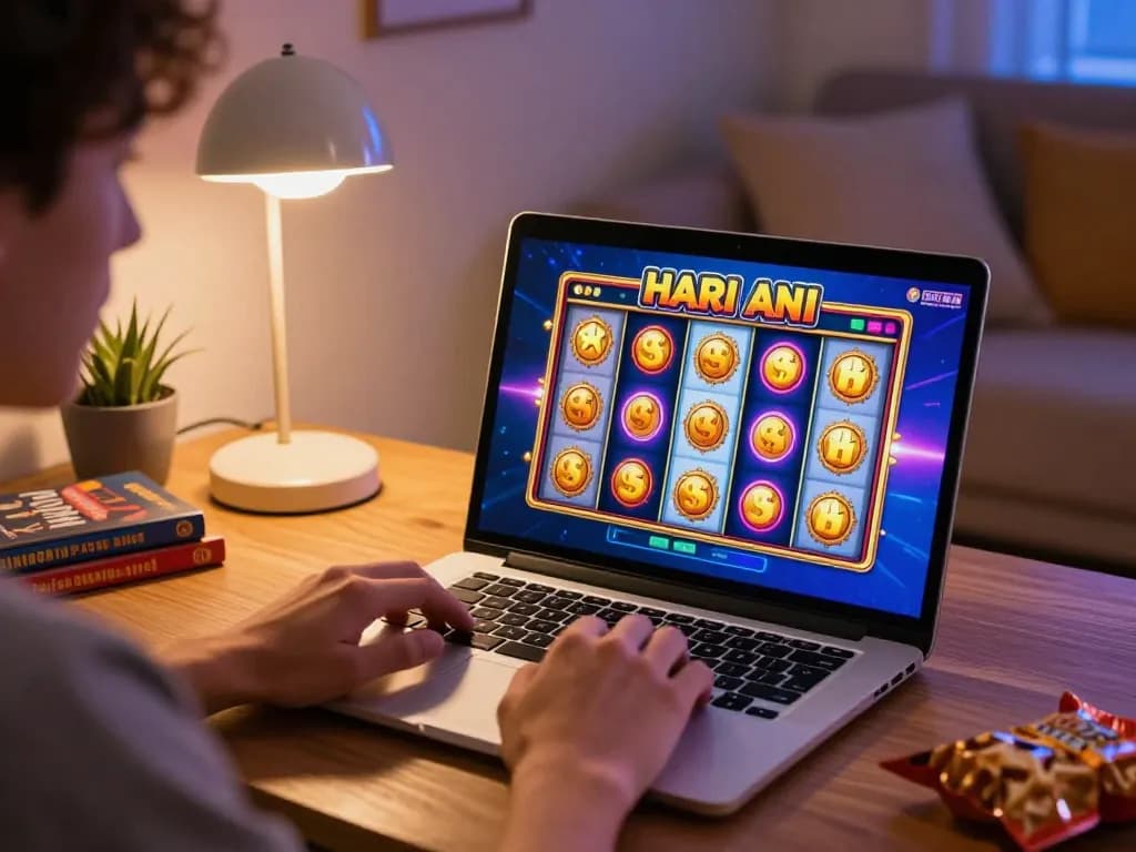Engaging scene of online gambling with slot gacor hari ini game showcasing exciting gameplay on a laptop
