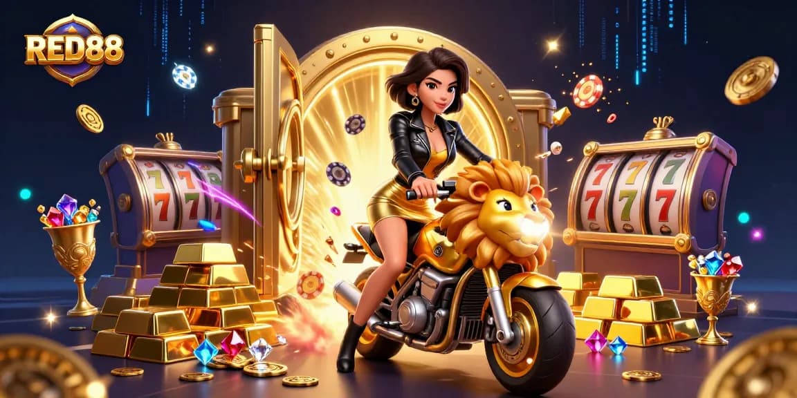 Engage in thrilling gameplay at RED88 with captivating slot reels and gold treasures.