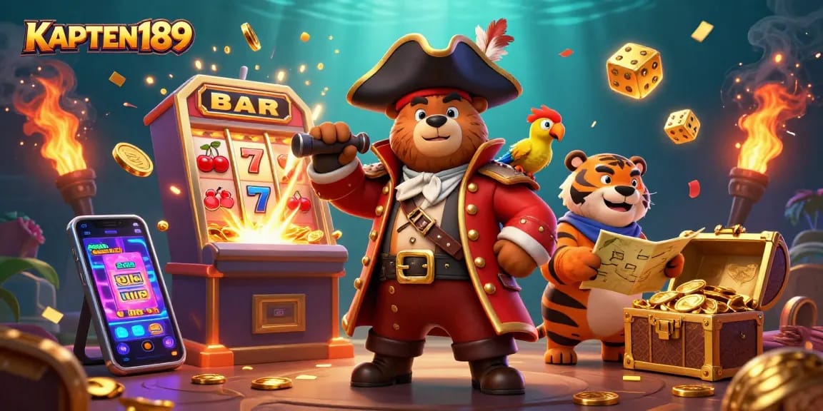 KAPTEN189 menyajikan suasana slot online dengan karakter pahlawan kartun di tengah ledakan jackpot dan simbol kasino