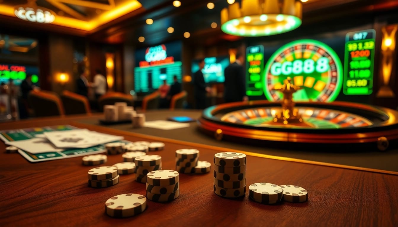 Engage with thrilling GG88 casino action at a vibrant gambling table.
