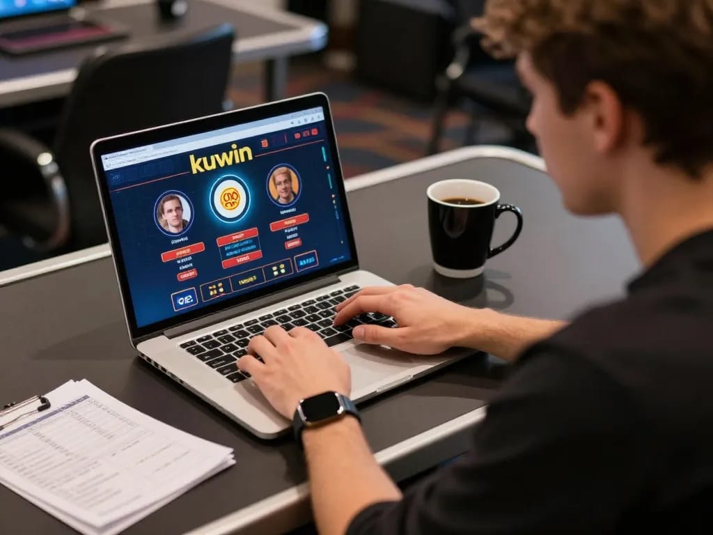 Gambler enjoying lively gaming session on kuwin casino platform with strategy notes on desk.