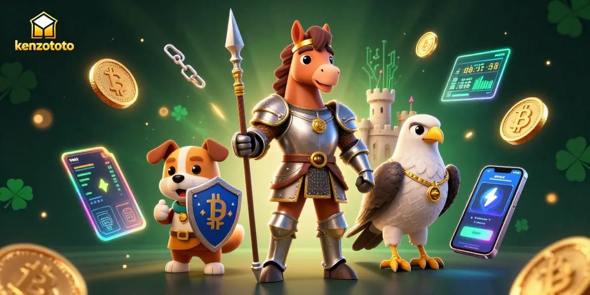 Experience kenzototo as a medieval hero with crypto riches in a vibrant casino scene.