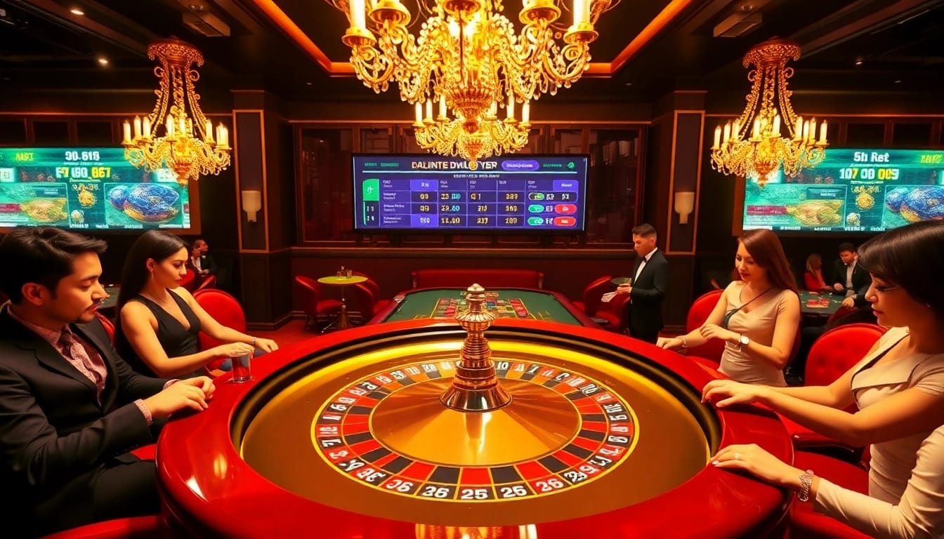 Engage in the thrilling atmosphere of a casino with vibrant betting on https://dn882.pro/ roulette, showcasing luxury and excitement.