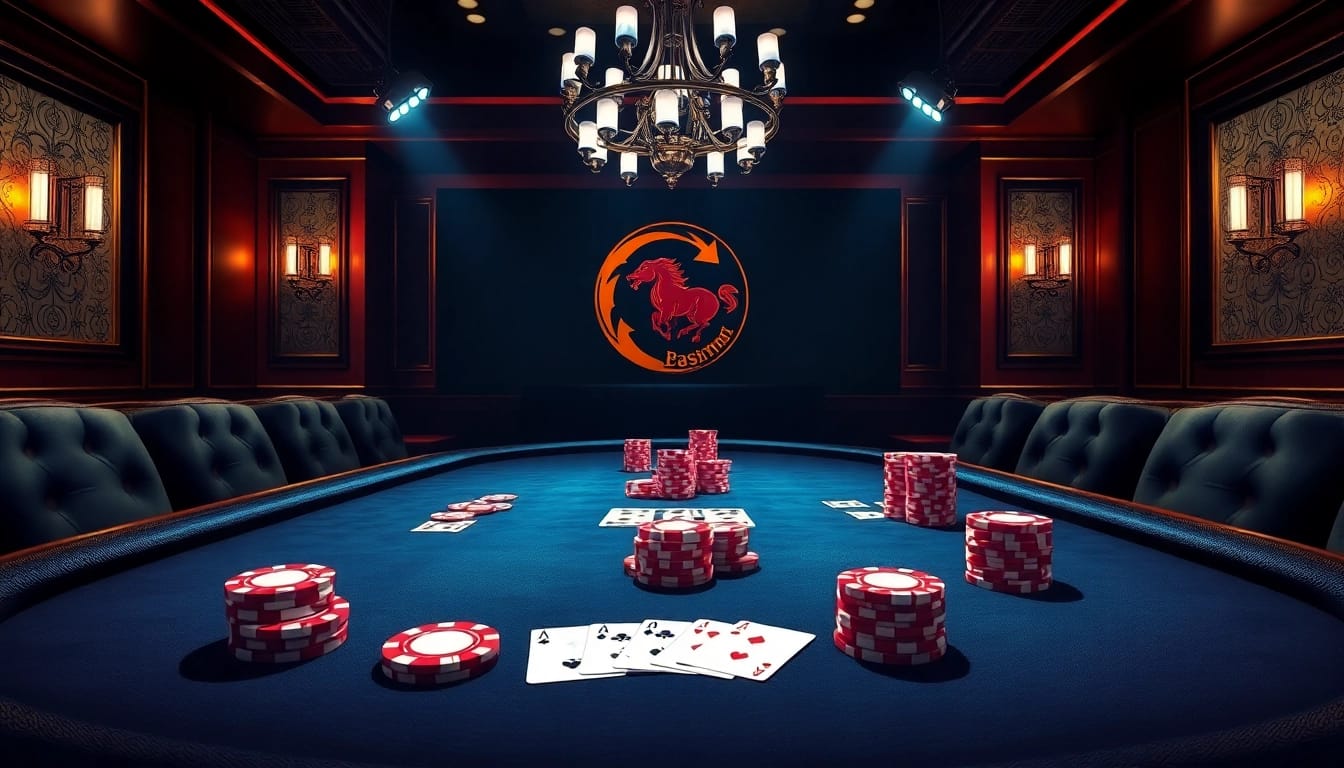 Erleben Sie Casinospiele.de mit stilvollem Pokertisch und farbenfrohen Chips.