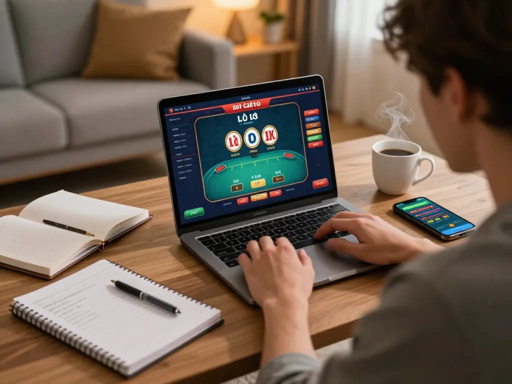 Soi cầu lô đề hôm nay in a strategic online gaming setup with a player interacting with a live dealer game.