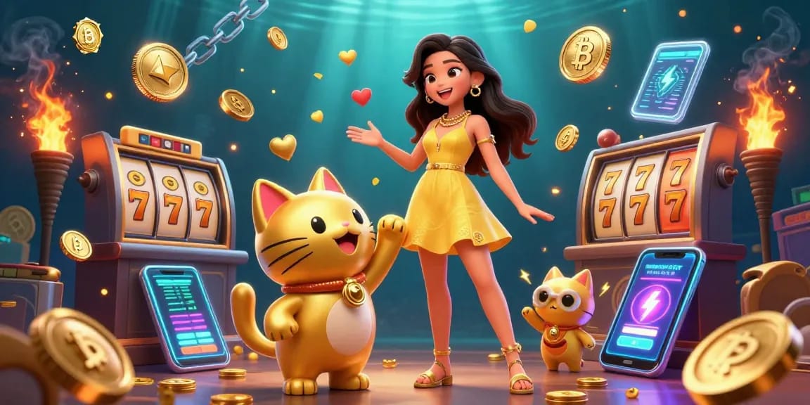 Engage with sriwijayatoto’s vibrant casino scene featuring a cheerful Asian woman and lucky cat surrounded by golden coins.
