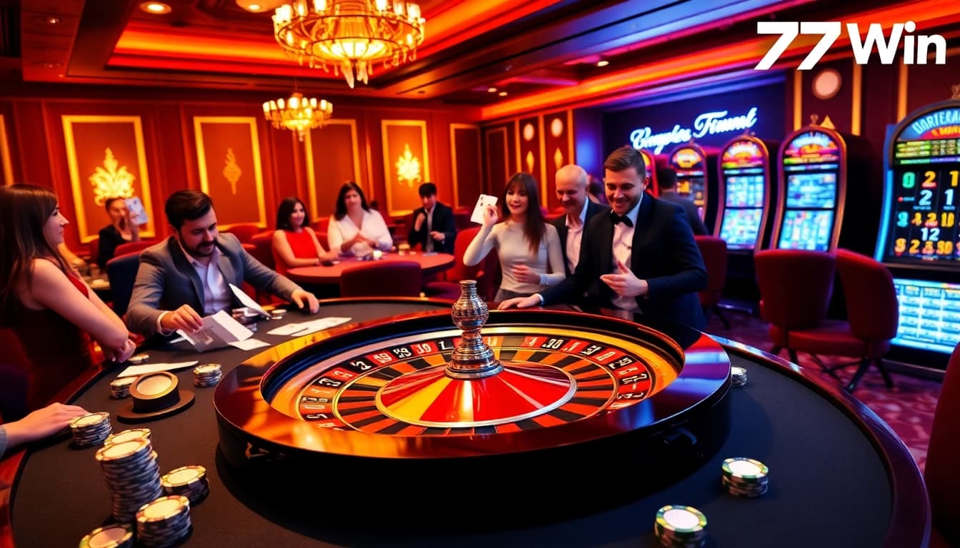 Players winning at 789Win casino, showcasing excitement around a roulette table.