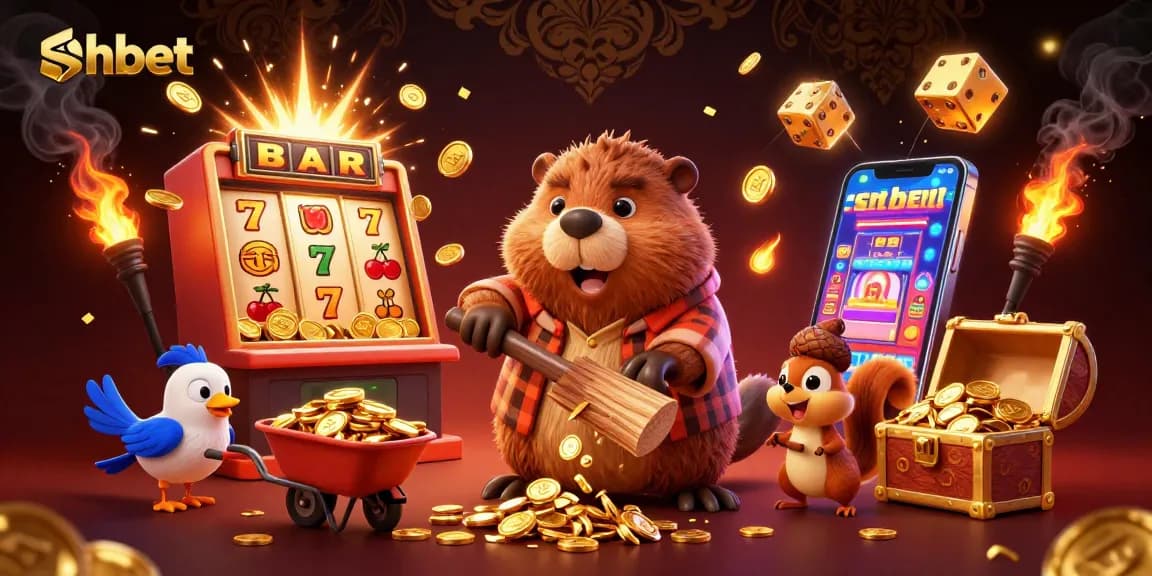 Experience shbet's thrilling rewards with the beaver orchestrating a gold coin storm!