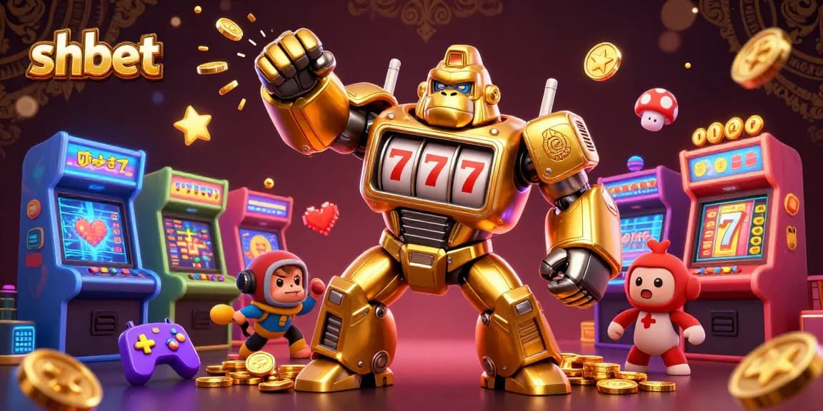 Spin to win with SHBET's thrilling 3D casino illustration showcasing exhilarating game action and vibrant arcade mechanics.