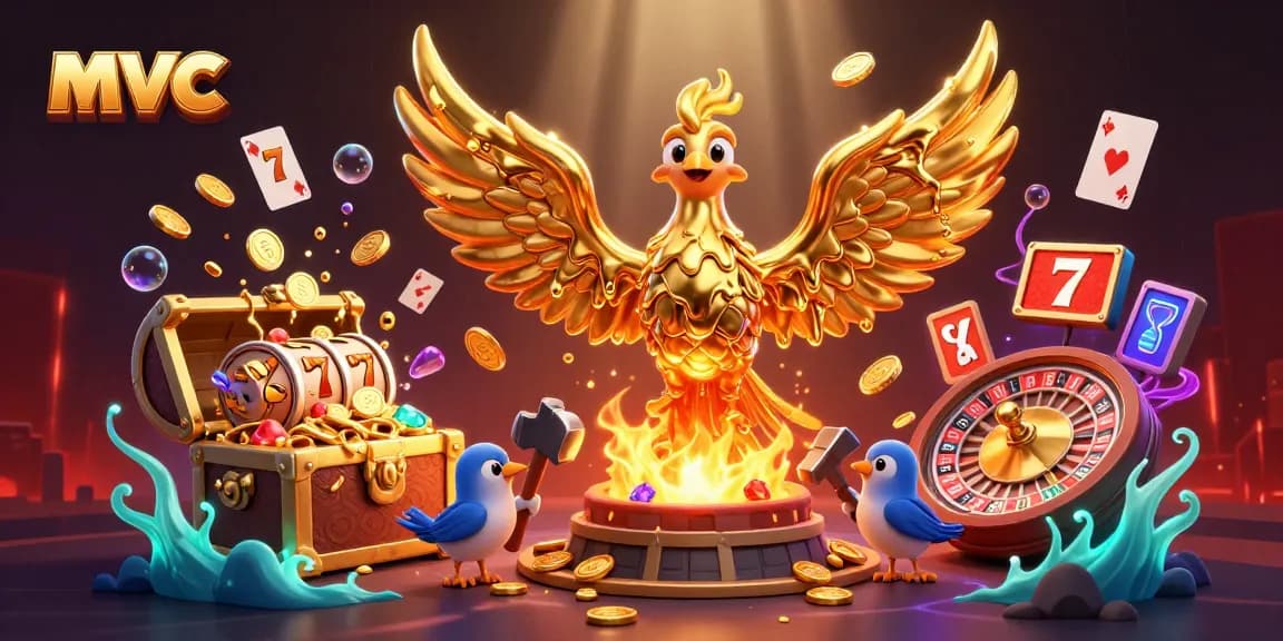 Experience thrilling wins at mvc with this vibrant casino scene featuring molten phoenix and slot reels.