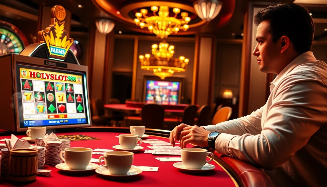 Exciting gameplay at HOLYSLOTS88 with vibrant slot machines and casino ambiance.