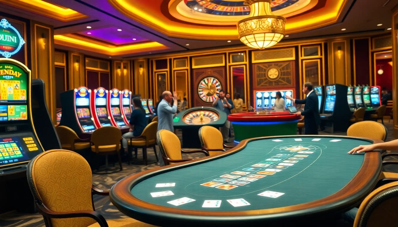 Excited players engaging in poker at 8day's luxurious online casino environment.