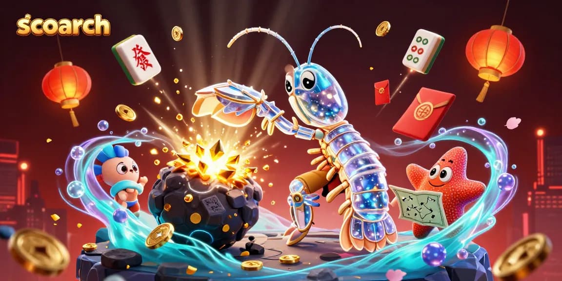 Experience gaming excitement at scoarch with a galactic samurai mantis shrimp in a vibrant casino showdown.