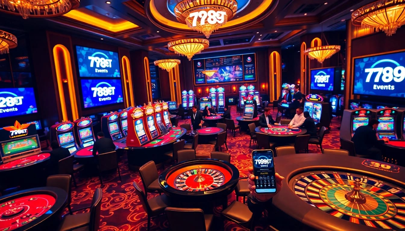 Experience exhilarating gameplay at 789bet events with vibrant casino tables, poker chips, and exciting betting opportunities.