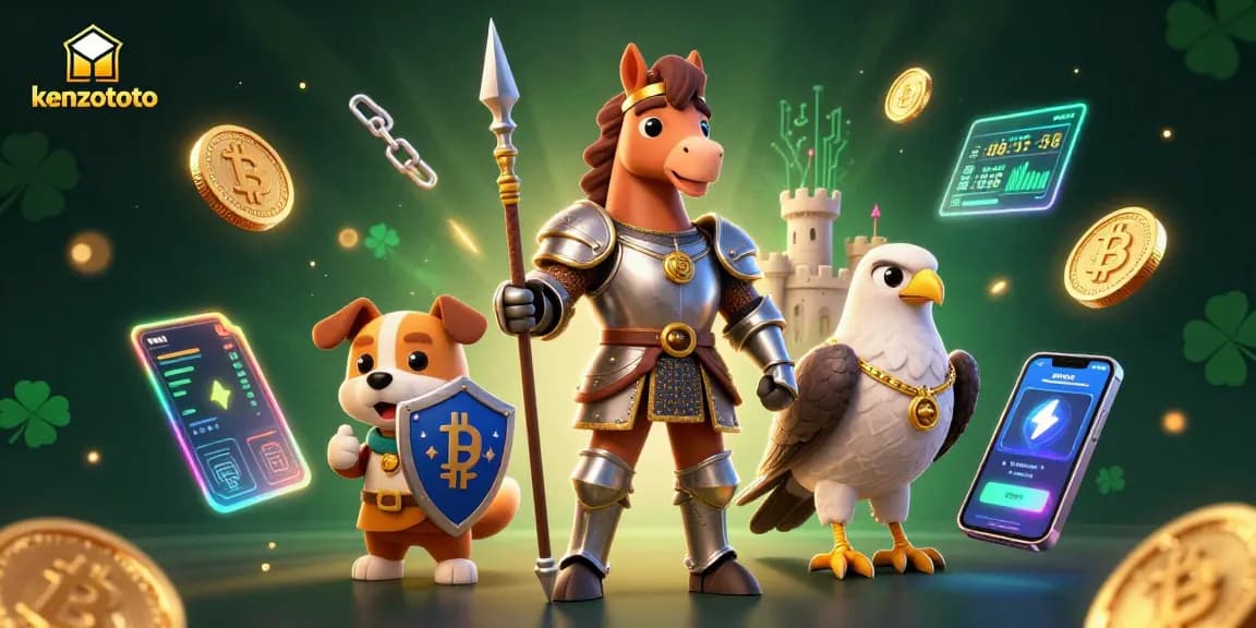 Experience kenzototo as a medieval hero with crypto riches in a vibrant casino scene.
