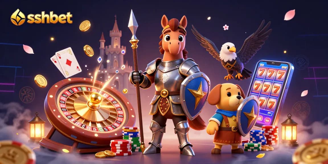 Experience thrilling gameplay with sshbet's vibrant casino world featuring knights, gems, and spinning roulette.