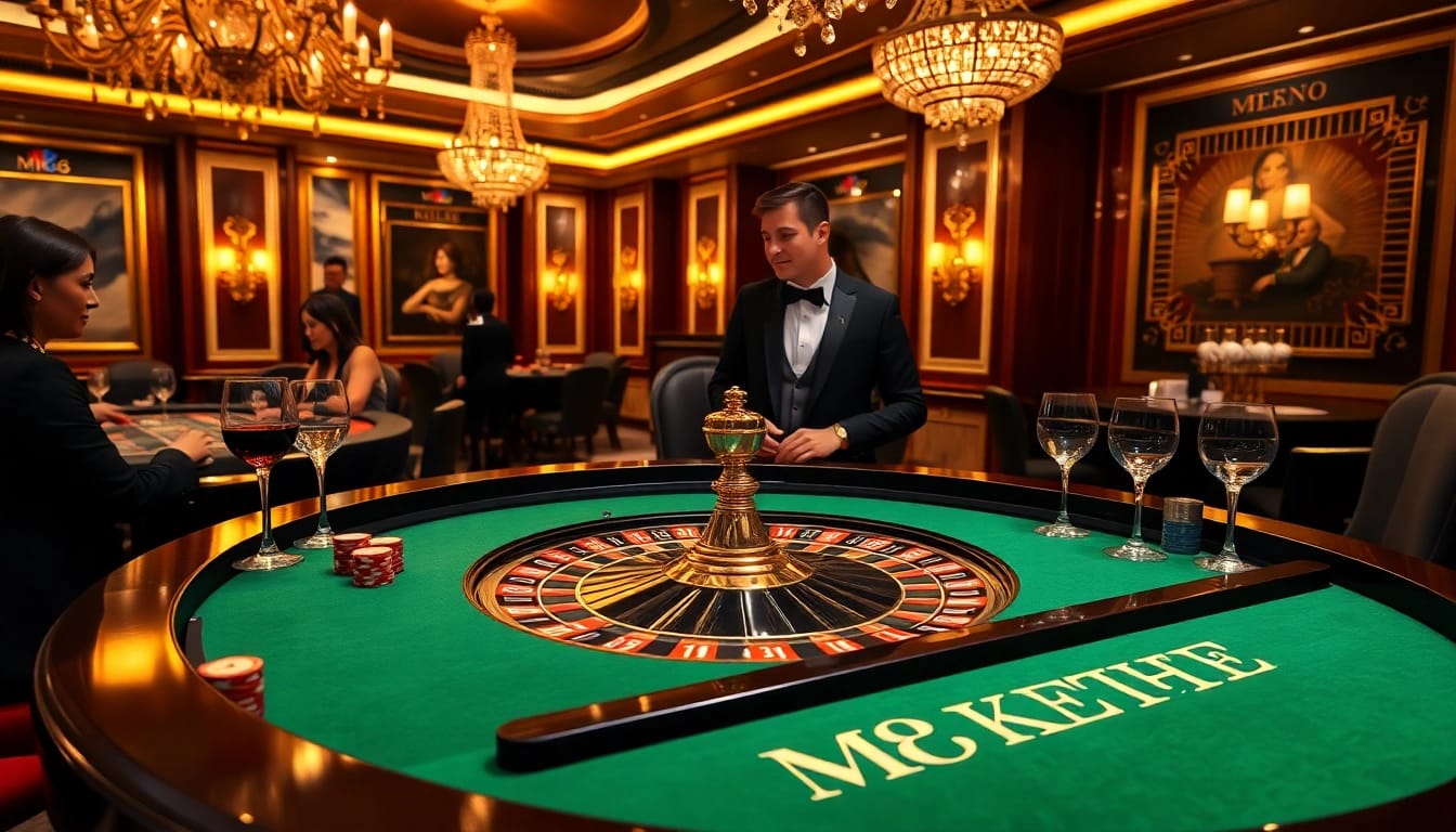 Players engaging in high-stakes MK8 roulette amidst a luxurious casino atmosphere.