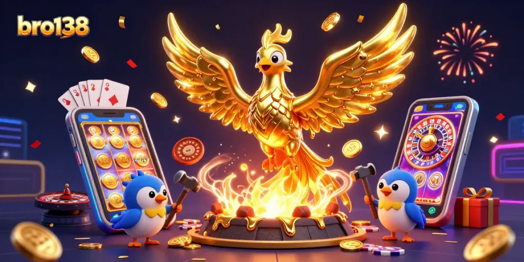 Engage in the exciting world of bro138 with immersive golden phoenix and casino elements.