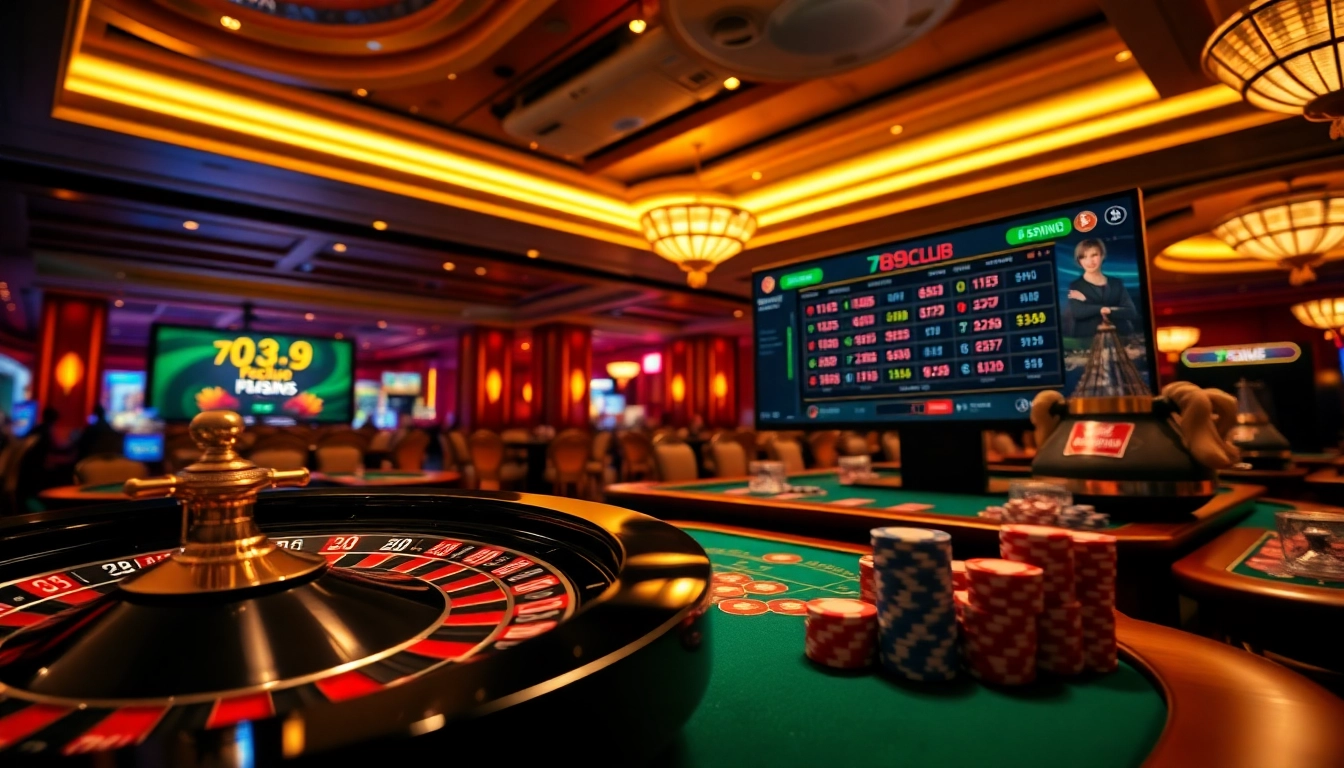 Engaging scene of players enjoying games at 789club casino, highlighting poker and roulette excitement.