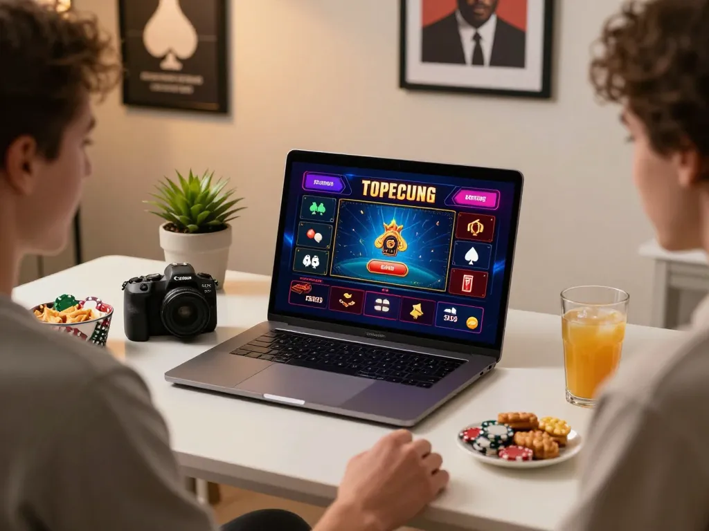 Engaging with nk88 online casino on a laptop in a cozy home setup.
