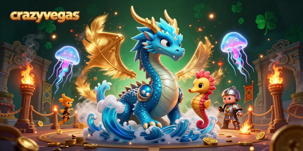 Experience winning strategies with crazyvegas in a vibrant online casino scene featuring a dragon and seahorse knight.
