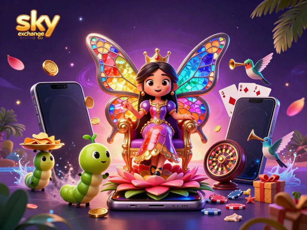 Experience the excitement of sky exchange betting id with our vibrant casino-themed illustration, showcasing game elements and lively characters.