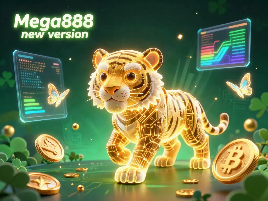 Experience the thrill of Mega888 new version with vibrant casino-themed elements in a dynamic 3D scene.