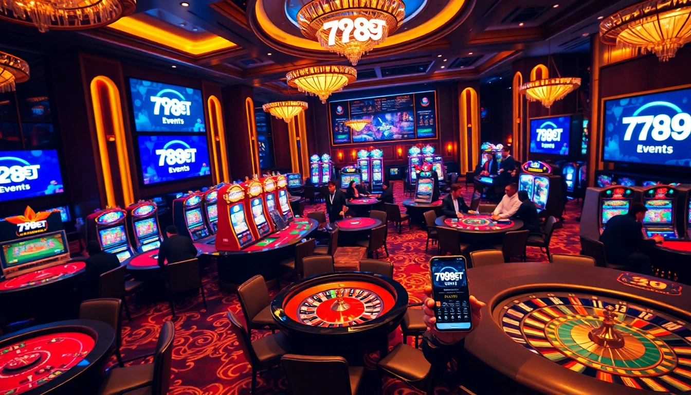 Experience exhilarating gameplay at 789bet events with vibrant casino tables, poker chips, and exciting betting opportunities.