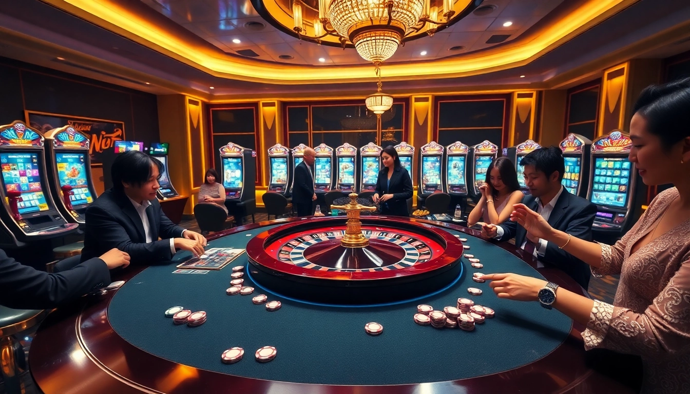 Players engaging at the roulette table in a luxurious casino setting, highlighting 58win's premium experience.