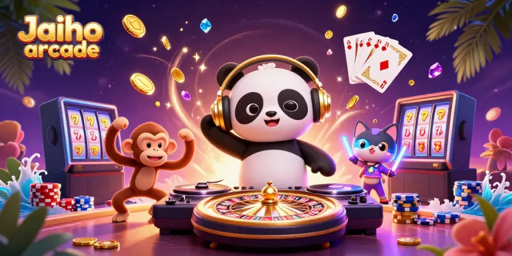Celebrate with Jaiho arcade's vibrant games featuring a DJ panda spinning luck and excitement!