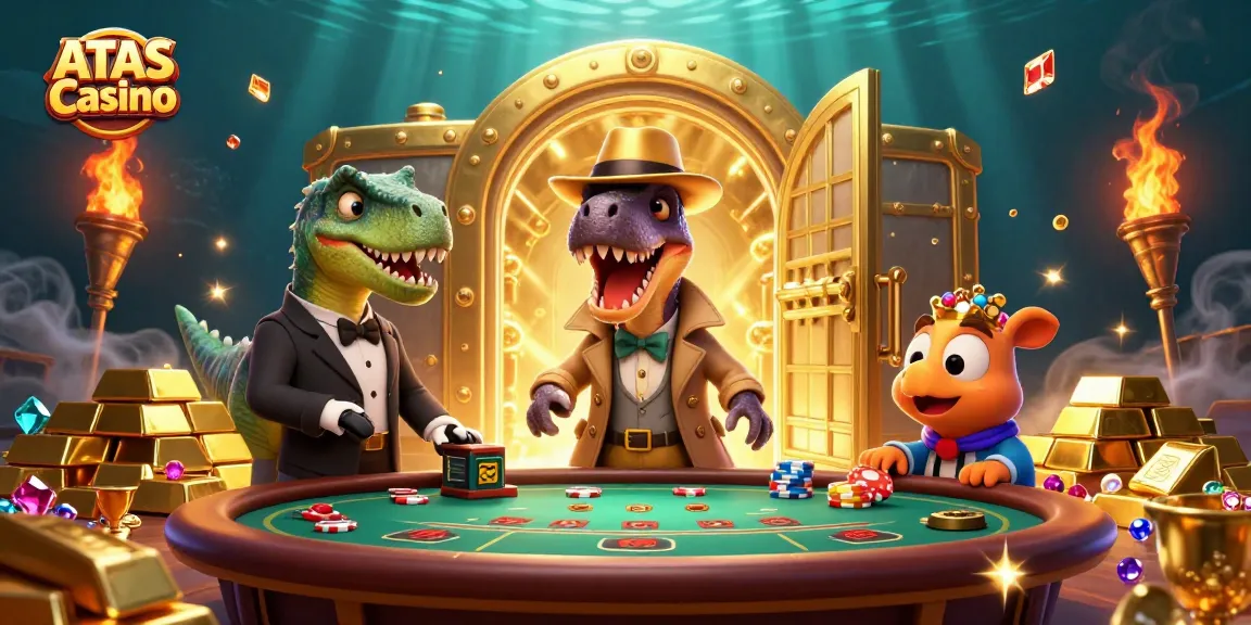 Experience the thrill at ATAS Casino with a playful velociraptor and intriguing table action.