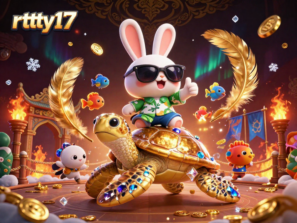 Join the adventure at rttty17 with a vibrant illustration of a lucky rabbit and a golden sea turtle in a dynamic casino scene.