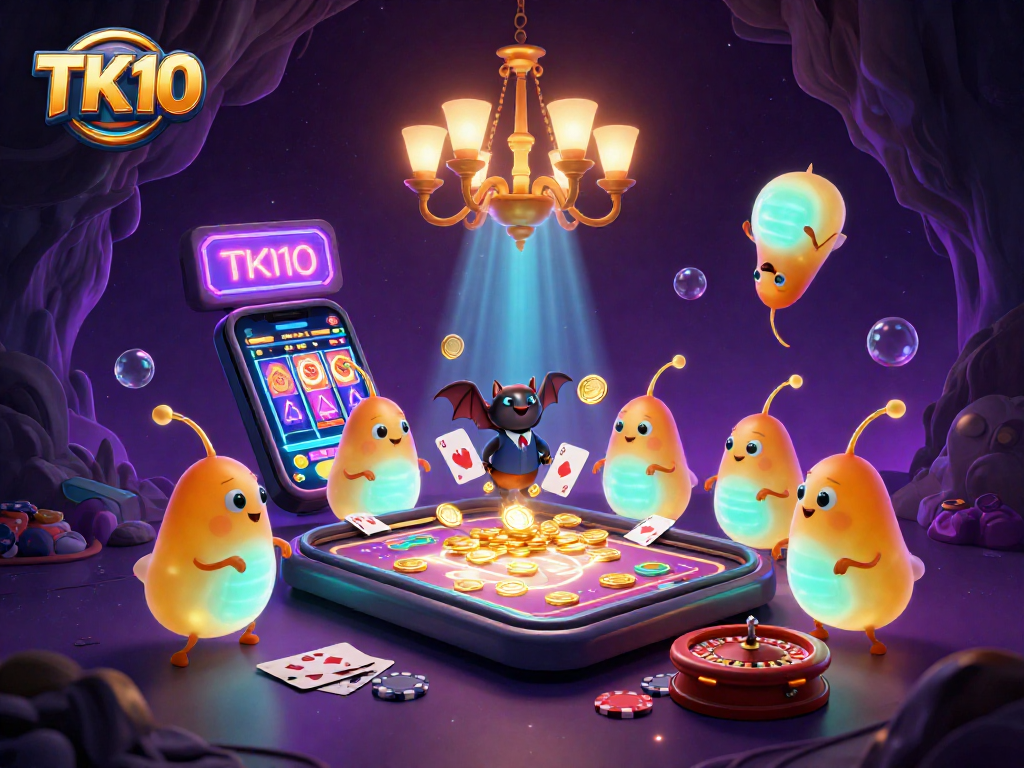 Engage in thrilling betting experiences with TK10's animated casino scene showcasing vibrant games and dynamic elements.