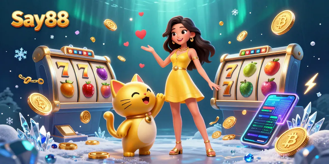 Engage in thrilling moments with Say88, a vibrant 3D casino scene filled with joyful characters and dynamic game elements.