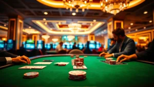 Enjoy thrilling action in a Blackjack Casino with players at a vibrant table.