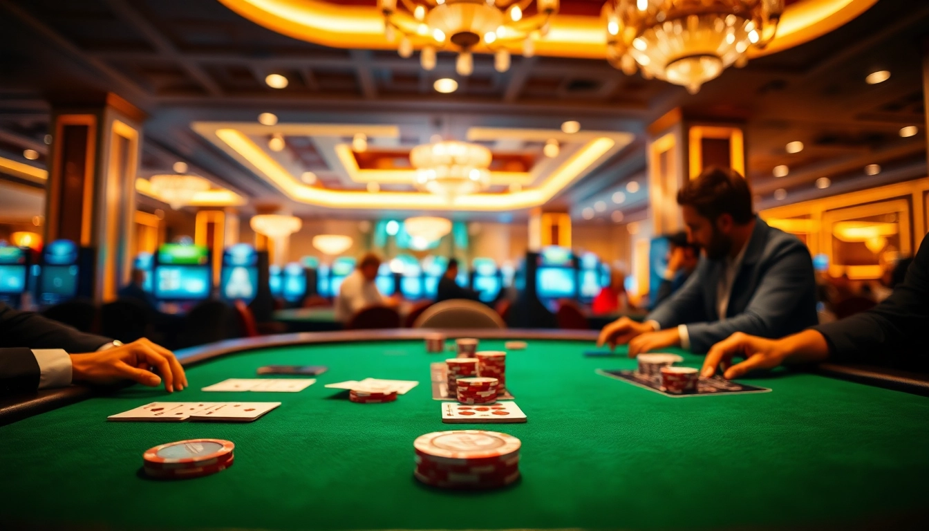 Enjoy thrilling action in a Blackjack Casino with players at a vibrant table.